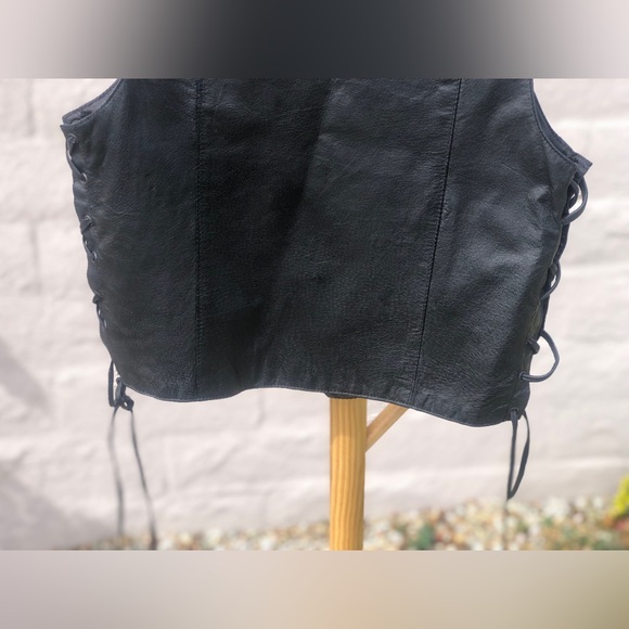 Vintage 90s grunge punk biker black leather side lace up leather vest - Picture 11 of 11